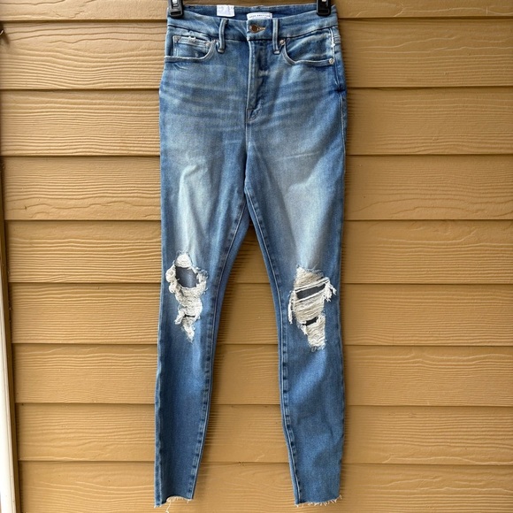 Good American Good Waist Skinny Distressed Jeans Size 26/2 - Picture 1 of 7